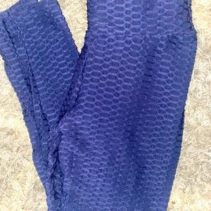 Navy Blue High Waited Tummy Slimming Tik Tok Ruched Booty Textured Leggings